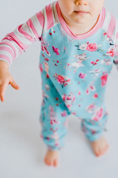 Tiny ballet dancing animals!!! Soft cotton lycra jersey romper. Playful Blue Jumpsuits And Rompers For Loungewear, Stretch Cotton Onesie For Playwear, Playful Cotton Jumpsuits And Rompers For Playtime, Cute Stretch Bodysuit For Playwear, Playful Cotton Onesie For Playdate, Playful Spring Onesie For Playwear, Stretch Cotton Onesie For Playtime, Spring Cotton Stretch Onesie, Spring Stretch Cotton Onesie