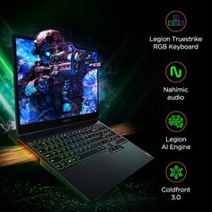 an image of a laptop with the words legion trustiket rob keyboard