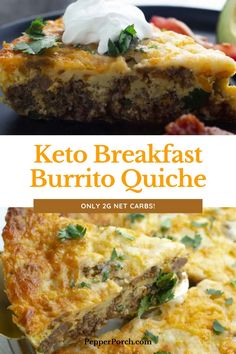 keto breakfast burrito quiche on a plate