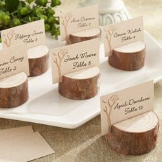 place card holders made out of wood slices