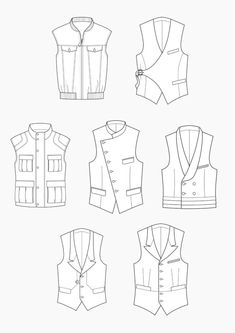 six different types of vests and jackets