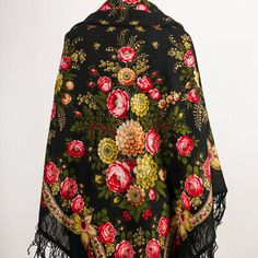 Top Seller for Pavlovo Posad Shawl w/Floral Pattern, Black, Wool, 50 x 50 1194-18 BLACK EYES, Women's Accessories Black Bohemian Shawl For Spring, Traditional Black Shawl One Size, Black Embroidered Shawl For Fall, Embroidered Black Shawl For Fall, Always Here For You, Fringe Shawl, Floral Type, Black Eyes, Shawl Scarf