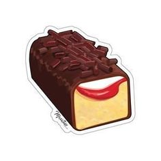 a piece of chocolate cake sticker sitting on top of a white surface