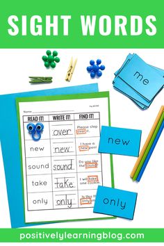 the sight words game is shown with scissors, pencils and paper