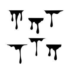 four black drips on white background, each with one drop in the middle and three below