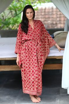 Red Hand Crafted Batik Robe from Indonesia - Ruby Red Nebula | NOVICA Batik Border, Red Nebula, Finding Style, White Kimono, Bathrobe Men, Indonesian Batik, Batik Art, Kimono Sleeve, Kimono Fashion