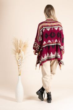 Multi tassel, poncho cardigan, open front, oversize cardigan, southwest, great to pair it with boots, soft and warm. One Size. 60% Polyester 40%Acrylic. Oversized Bohemian Acrylic Cardigan, Bohemian Poncho For Cold Weather, Bohemian Acrylic Outerwear For Fall, Cozy Fall Festival Cardigan, Bohemian Cape With Tassels For Fall, Bohemian Tassel Cape For Fall, Outer Ideas, Oversize Cardigan, Poncho Cardigan