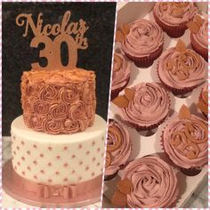 Rose gold 30th cake and cupcakes Cupcake cakes, 30 cake, Cake