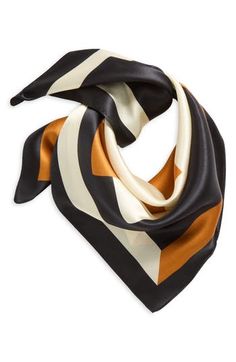 Complete any outfit with panache simply by adding this bandana scarf made from pure, supple silk. 20 1/2" square 100% silk Dry clean Imported Chic Square Silk Scarves, Trendy Black Silk Scarves, Chic Black Silk Scarf For Fall, Chic Black Satin Silk Scarf, Silk Bandana, Bandana Scarf, Brown Silk, Square Scarf, Silk Printing