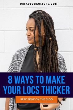 On our blog, we discuss 8 effective ways to make your dreadlocks thicker. Click the pin to learn more. Starter Loc Hairstyles For Black Women, Loc Moisture Routine, Woman Hairstyles Short, Braids Jumbo Hairstyles, Healthy Dreadlocks, Starter Loc Journey, How To Grow Dreads, Jumbo Hairstyles