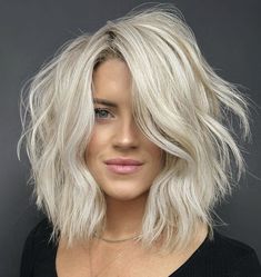 Medium Length Haircut Inspiration For 2024 Lob Styling, Blonde Balayage Highlights, Asymmetrical Bob, Haircut Inspiration, Hair Laid, Trending Haircuts