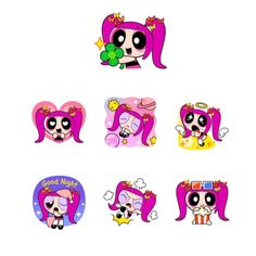 the powerpuff girls stickers are all in different shapes and sizes, including pink hair