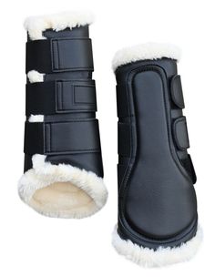 a pair of black boots with sheepskins on the inside and outside of them