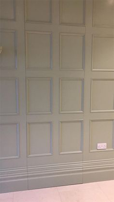 a cat sitting on the floor in front of a wall with paneled doors and windows