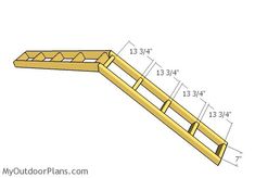 a wooden ladder is shown with measurements for the top and bottom bars on each side