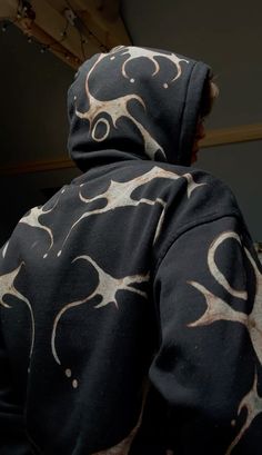 Handmade bleached cyber sigilism sweater  made by p.snitselaar on instagram Bleach Sweatshirt, Bleach Sweater, Bleach Black Hoodie Diy, Sweater Bleach Art, Zip Up Hoodie Bleach Design, Bleach Painting Hoodie, Bleach Art Hoodie, Bleached Hoodie Diy