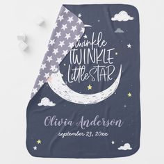 a baby blanket with the words twinkle little star on it and stars in the sky