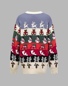 Details: Long-sleeve matching-color sweater with X-mas elements design such as snowman and reindeersTop Length: NormalSleeve Length: Long SleevesMaterials:100% Acrylic Casual Holiday Sweater With Fair Isle Pattern, Multicolor Long Sleeve Christmas Sweater, Cotton Fair Isle Winter Tops, Winter Cotton Top With Fair Isle Pattern, Winter Fair Isle Pattern Cotton Tops, Casual Fair Isle Pattern Tops For Christmas, Cotton Fair Isle Pattern Tops For Winter, Festive Winter Crew Neck Sweater, Casual Christmas Sweater For Festive Occasions