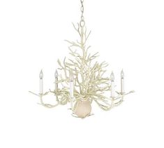 a white chandelier with candles hanging from it's center branch and branches in the middle