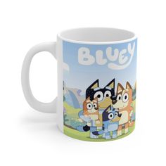 a coffee mug with cartoon characters on it