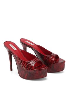 Fab Croc Patent Leather Red Icon Shoes, Croc Leather, Heel Design, Heeled Loafers, Peep Toe Heels, Designer Heels, Dress And Heels, Shoe Care, A 4