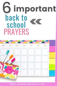 the back to school prayer book with pencils and markers on it, next to a colorful