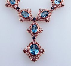 Blue Topaz & Sapphire 14K Gold Necklace by FernandoJewelry on Etsy, $8500.00 Solitaire Diamond Pendant, Blue Topaz Jewelry, Blue Topaz Stone, 14k Gold Necklace, Topaz Stone, Victorian Jewelry, Diamond Pendant Necklace, Topaz Gemstone, Diamond Pendant