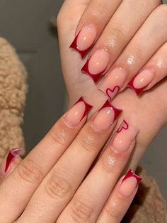 Nagel Tips, Easy Nails, Colorful Nails, Hari Valentine, French Tip Acrylic Nails, Short Square Acrylic Nails, Red Nail