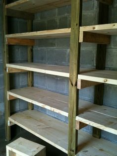 the shelves are made out of wood and ready to be put in place for storage