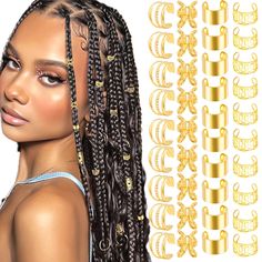 PRICES MAY VARY. Value Pack:One pack including 4 different style hair cuffs ear clips,quantity of each style is 10pcs,total is 40pcs.One pack has enough quantity to satisfy your needs,multi shape cuffs allows you to create various hairstyle. Good Quality:These gold loc dreadlock jewelry are made of high-quality alloy,which makes our product not easily broken and can be used repeatedly.The smooth surface won't hurt your hair when you use it. Easy To Use:Adjustable hair cuffs rings is easy to use, Braids 2024, Jewelry For Braids, Egyptian Hairstyles, Hair Jewelry For Braids, Hair Braid Beads, Dreadlock Accessories, Stile Hip Hop, Hair Cuffs, Style Hip Hop