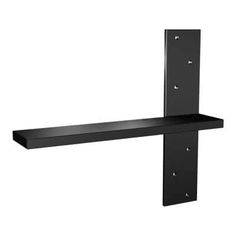 a black shelf with two brackets attached to the back of it and one is open