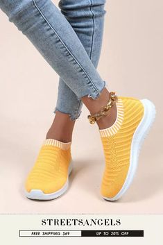 Women Fashion Non-slip Lightweight Flat Loafers Yellow Slip-ons With Round Toe, Casual Yellow Loafers With Round Toe, Casual Yellow Loafers With Rubber Sole, Yellow Slip-on Summer Loafers, Yellow Casual Slip-on Loafers, Yellow Slip-ons With Rubber Sole, Yellow Casual Slip-on Sneakers With Round Toe, Casual Yellow Slip-on Sneakers With Round Toe, Casual Yellow Slip-ons For Spring