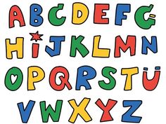 the alphabet is made up of different shapes and sizes, including letters that appear to be painted