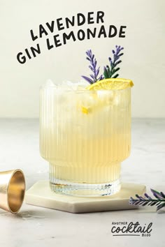 the lavender gin lemonade is garnished with an orange slice