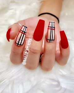 Burberry Nails, Fall Nail Art Designs, Valentine Nails, Long Nail Designs, Acrylic Coffin, Nails 2020