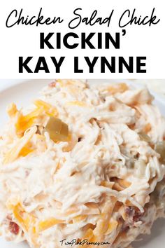 This Kickin' Kay Lynne chicken salad is a copycat recipe from Chicken Salad Chick. This is their bold chicken salad that is loaded with sriracha, bacon bits, pickled jalapenos, cheddar, and more! You'll love this spot on copycat recipe. Lazy Chicken Salad, Chicken Salad With Bell Peppers, But Chicken Salad, Zaxbys Chicken Salad Recipe, Zesty Chicken Salad, Chicken Salad Chick Copycat Recipes Kickin Kay Lynne, Chicken Salad Chick Kickin Kay Lynne, Chicken Salad From A Can, Cooking Chicken For Salads