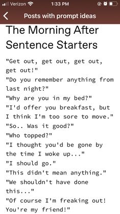 the morning after sentence starter is displayed on an iphone screen, with text above it