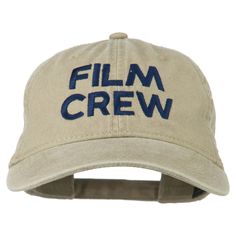 Film Crew Embroidered Washed Cap Khaki Cotton Cap, Khaki Cotton Visor Hat, Khaki Cotton Snapback Cap, Khaki Cotton Dad Hat, Khaki Cotton Snapback Hat With Curved Brim, Khaki Cotton Flat Bill Snapback Hat, Adjustable Cotton Snapback Hat For Baseball Season, Cotton Adjustable Snapback Hat For Baseball Season, Adjustable Cotton Visor Fitted Hat