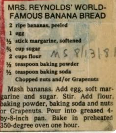 an old recipe for pancakes with instructions on how to bake the cake in less than 30 minutes