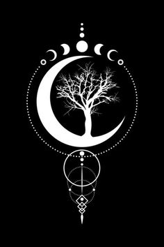 the moon and tree are depicted in this graphic