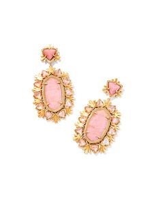 With their bold shape and vintage-inspired metal detailing, the Havana Vintage Gold Statement Earrings in Blush Pink Quartzite pay homage to the unbridled spirit of the West. A textured take on our signature stone shape, these statement earrings will be the talk of the town. These earrings are a part of Yellow Rose by Kendra Scott—a brand that celebrates ranch life with Kendra Scott staples alongside select curated jewelry pieces and accessories. Metal Vintage 23k Yellow Gold Over Brass Material Vintage Gold Cuff Bracelet, Pink Quartzite, Pink Statement Earrings, Short Pendant Necklace, Gold Cocktail Ring, Ranch Life, Gold Statement Earrings, Gold Cocktail, Gold Statement Necklace