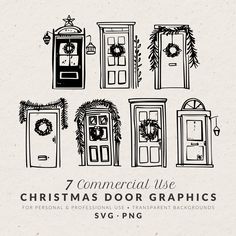 7 commercial use christmas door graphics for photoshopped and transparent background designs by svg - png