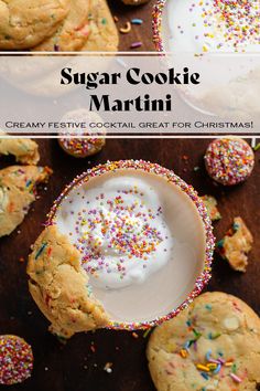 sugar cookie martini with white frosting and sprinkles