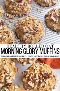 morning glory muffins Paleo Morning Glory Muffins, Healthy Morning Glory Muffins, Oat Muffins Healthy, Snack Muffins, Gluten Free Overnight Oats, Sugar Free Banana Muffins, Low Sugar Muffins, Morning Glory Muffins Healthy, Flourless Muffins