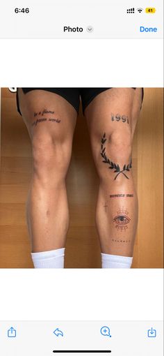 an image of someone's legs with tattoos on them