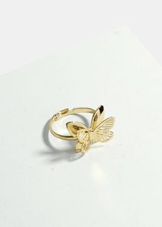 Butterfly Stainless Steel Ring Gold JEWELRY - Shop Miss A Adjustable Butterfly Promise Ring, Adjustable Gold Butterfly Open Ring, Spring Gold Jewelry With Butterfly Charm, Adjustable Elegant Rings With Butterfly Charm, Adjustable Gold Butterfly Ring, Adjustable Butterfly Charm Rings As Gift, Adjustable Butterfly Ring For Gift, Adjustable Butterfly Charm Ring For Gift, Adjustable Open Butterfly Ring For Weddings