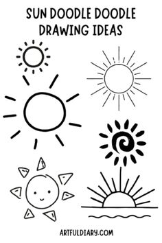 Creative and easy sun doodle drawing ideas for kids, including cute sun designs, sunset themes, and planets.