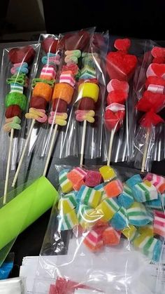 many lollipops are wrapped in plastic bags and ready to be used as desserts