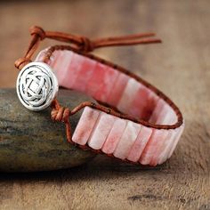 Rosamie Pink Opal Stone Handmade Natural Stone Bohemian Leather Bracelet Adjustable Hand Wrapped Spiritual Leather Bracelet, Hand Wrapped Waxed Cord Wrap Bracelet - Gift, Gift Hand Wrapped Waxed Cord Wrap Bracelet, Adjustable Spiritual Leather Bracelet With Natural Stones, Adjustable Spiritual Wrap Bracelet With Natural Stones, Adjustable Bohemian Rose Quartz Jewelry, Bohemian Adjustable Rose Quartz Jewelry, Adjustable Hand-strung Leather Bracelet, Bohemian Rose Quartz Beaded Bracelets For Healing