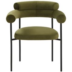 an olive green chair with black legs and armrests on a white background photo